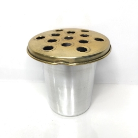Metal Grave Pot Insert With Gold Lid