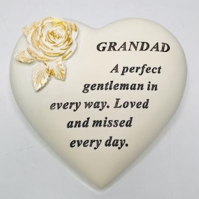 Grandad Gold Roses Heart 14cm