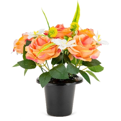 Coral Rose & Iris Grave Pot 28cm
