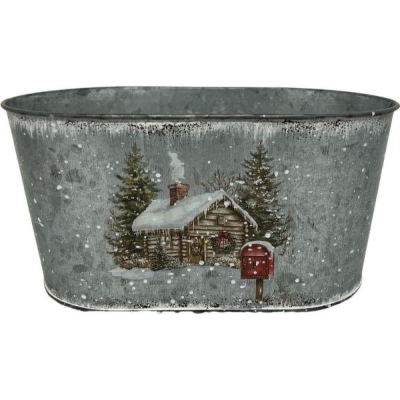 Xmas Cottage Oval Planter 19cm