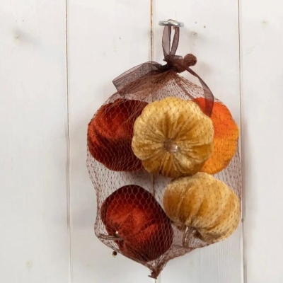 5 x Orange & Gold Velvet Pumpkin 28cm