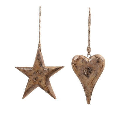 Wood Heart & Star Hanger 15cm
