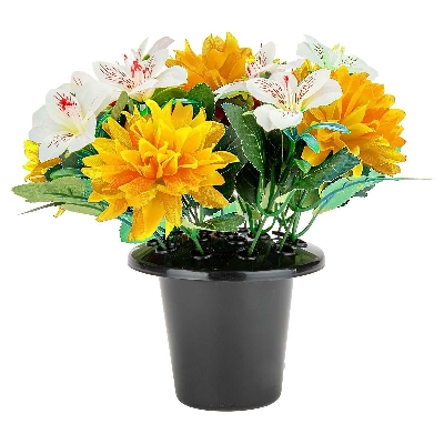 Yellow Dahlia Grave Pot 28cm