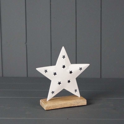 Enamel Star On Wood Base 16cm