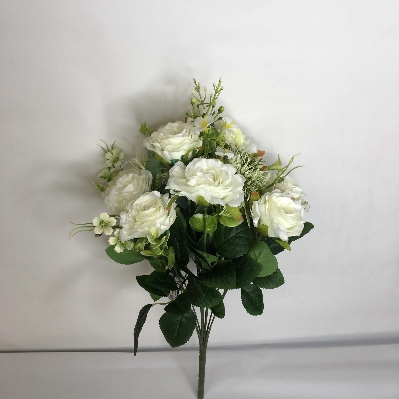 Ivory Rose & Foliage Bush 50cm