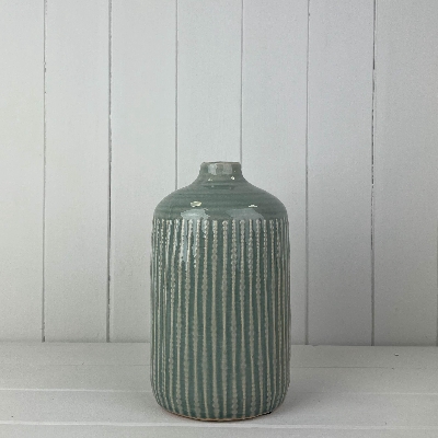 Pale Blue Striped Vase 23cm