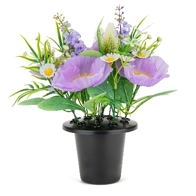 Lilac Poppy & Daisy Grave Pot 20cm