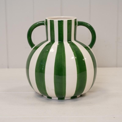 Green Stripe Statement Vase 19cm