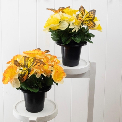 Daffodil & Butterfly Grave Pot 24cm