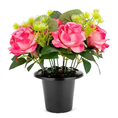Pink Rose & Thistle Grave Pot 24cm 