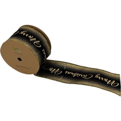 Merry Christmas Black Ribbon 63mm