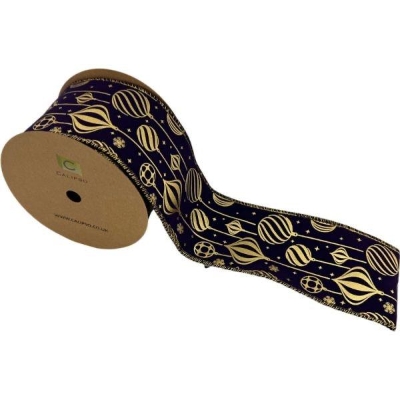 Gold Bauble Purple Ribbon 63mm