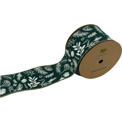 White Foliage Green Ribbon 63mm