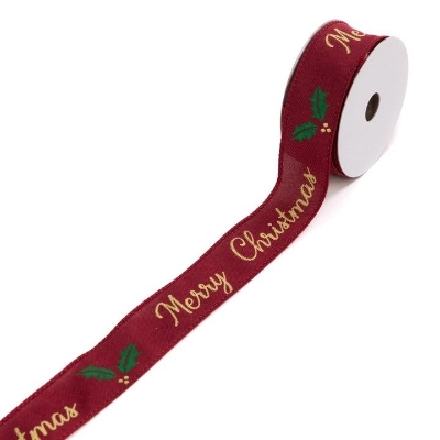 Burgundy Merry Christmas Ribbon 10yds