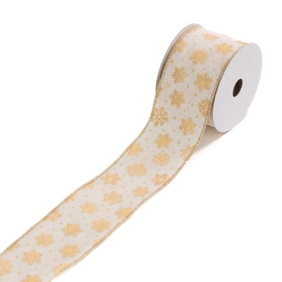 Gold Snowflake Linen Ribbon 10yds