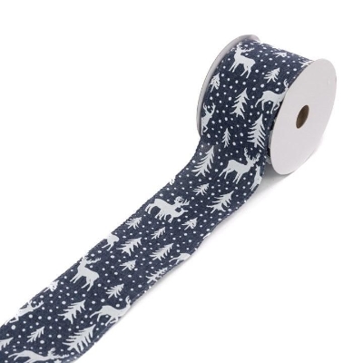 White Reindeer Blue Ribbon 10yds