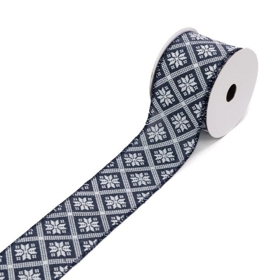 White Snowflake Blue Ribbon 10yds