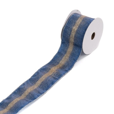 Gold Stripe Blue Ribbon 10yds