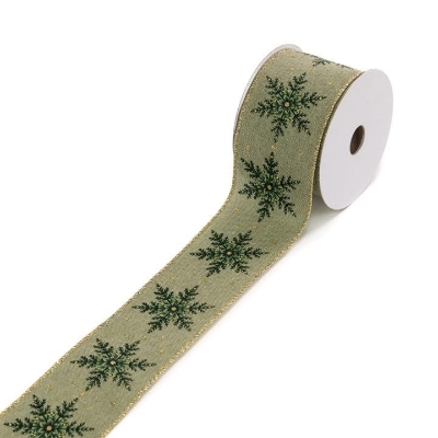 Green Snowflake Ribbon 10yds