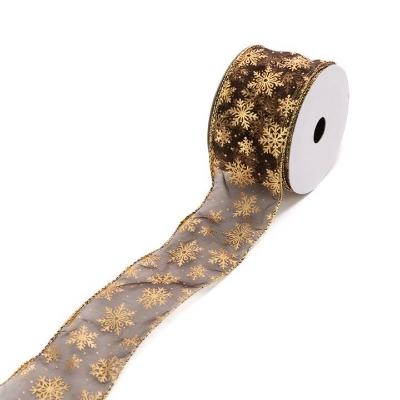 Gold Snowflake Brown Ribbon 10yds