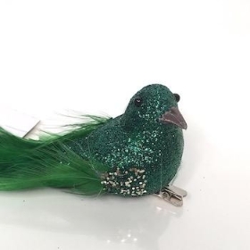 Green Glitter Bird On Clip x 2