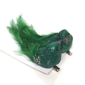 Green Glitter Bird On Clip x 2