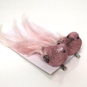 Silver Glitter Bird On Clip x 2