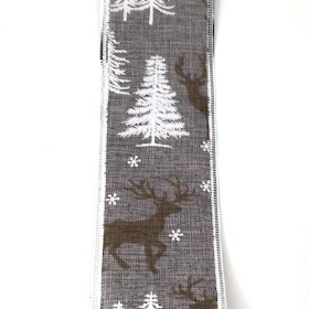 Grey Reindeer Tree Ribbon 63mm