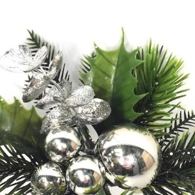 Silver Leaf And Bauble Pick 17cm