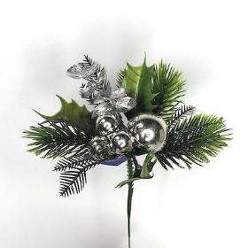 Silver Leaf And Bauble Pick 17cm