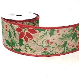 Poinsettia And Holly Ribbon 63mm