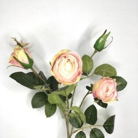 Pink Cabbage Rose Spray 59cm