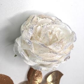 White Glittered Rose 56cm