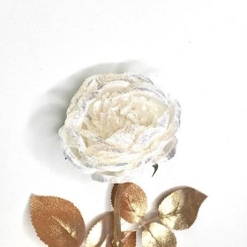 White Glittered Rose 56cm