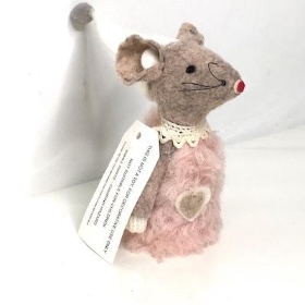Pink Fabric Mouse With Hat 10cm