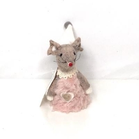Pink Fabric Mouse With Hat 10cm