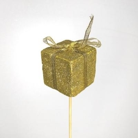 Gold Glitter Parcel On Stick x 10