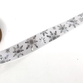 Silver Snowflake Ribbon 15mm
