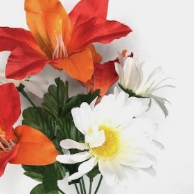 Orange Lily And Daisy Bush 32cm