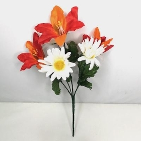 Orange Lily And Daisy Bush 32cm