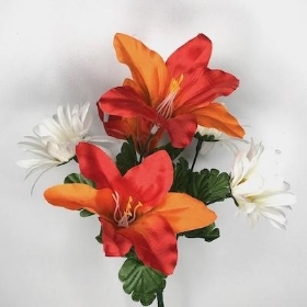 Orange Lily And Daisy Bush 32cm