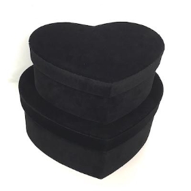 Black Velvet Heart Hat Box Set Of 2