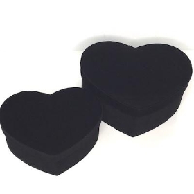 Black Velvet Heart Hat Box Set Of 2