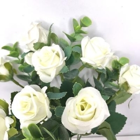 Ivory Mini Rose And Eucalyptus Bush 29cm