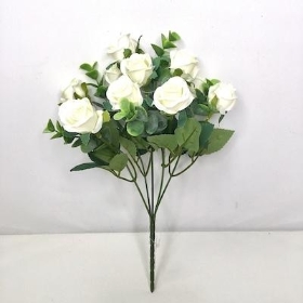 Ivory Mini Rose And Eucalyptus Bush 29cm