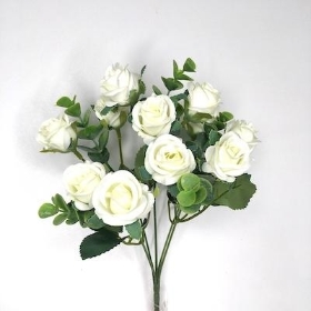 Ivory Mini Rose And Eucalyptus Bush 29cm