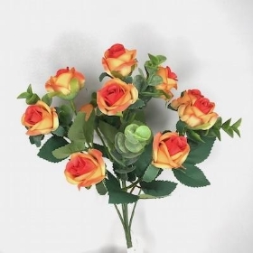 Orange Mini Rose And Eucalyptus Bush 29cm