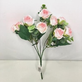 Pink Mini Rose And Eucalyptus Bush 29cm