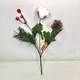 Cotton And Red Berries Bush 32cm