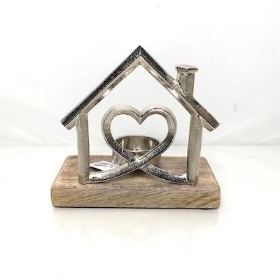 Metal Heart Home Tealight Holder 13cm